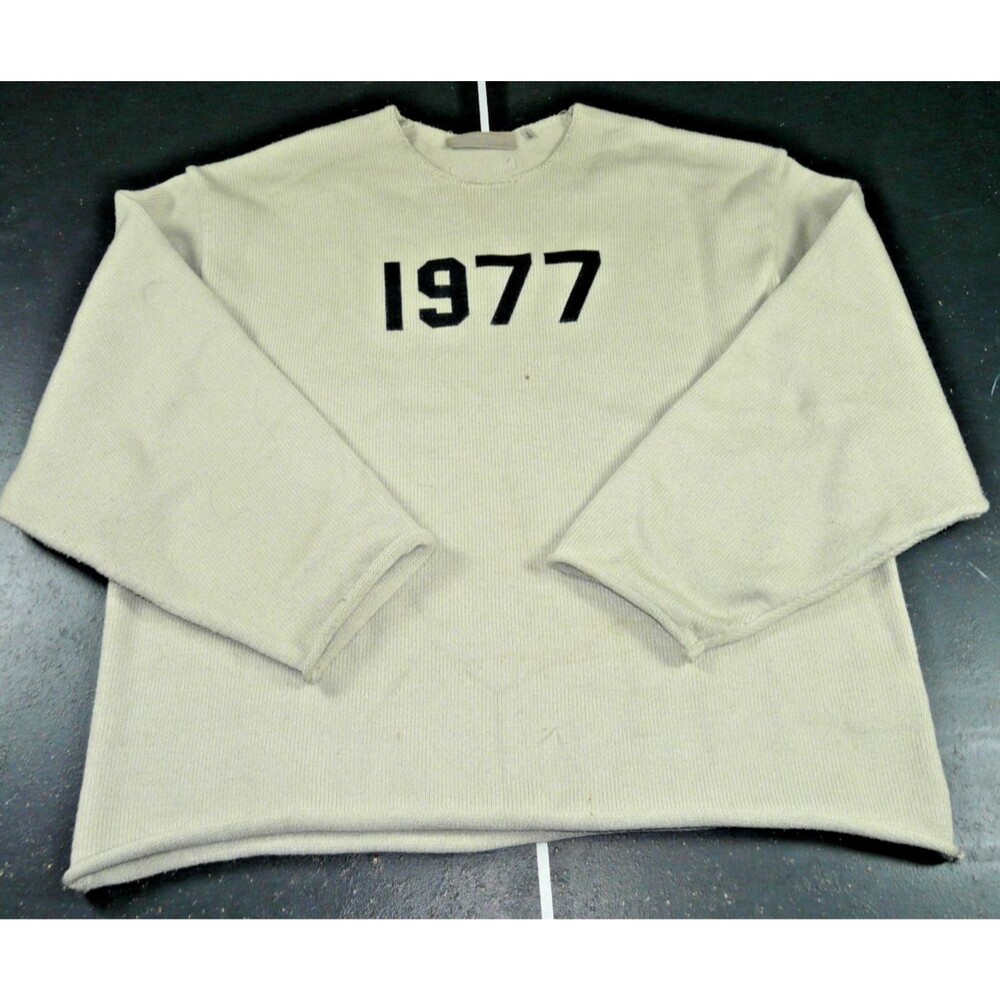 Essentials Fear of God 1977 Raw Crewneck Knit Sweater Beige Men's Large - FLAWED